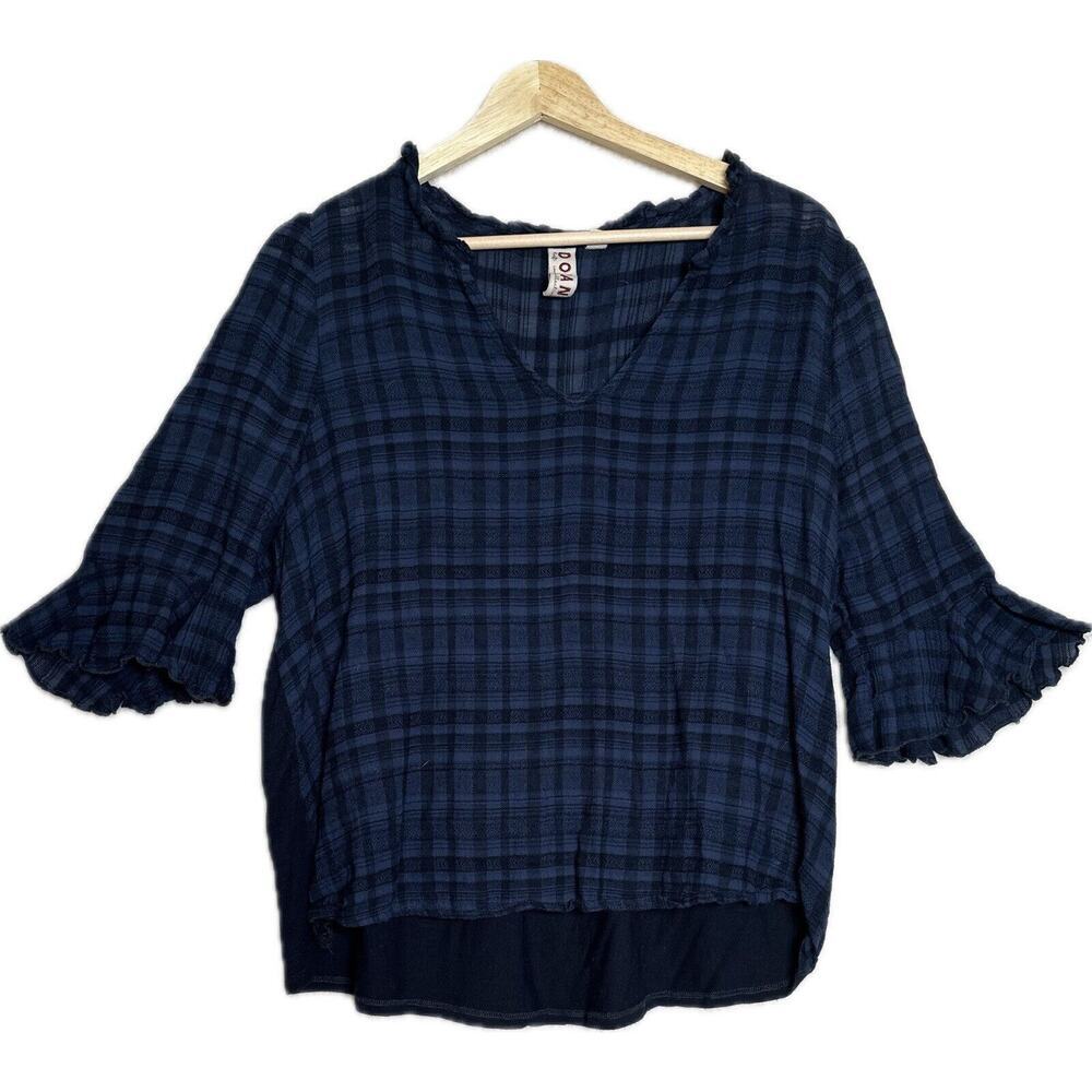 ANTHROPOLOGIE + DOLAN Shirt Womens Sz M Boho Bohemian Peasant Plaid Flare Sleeve